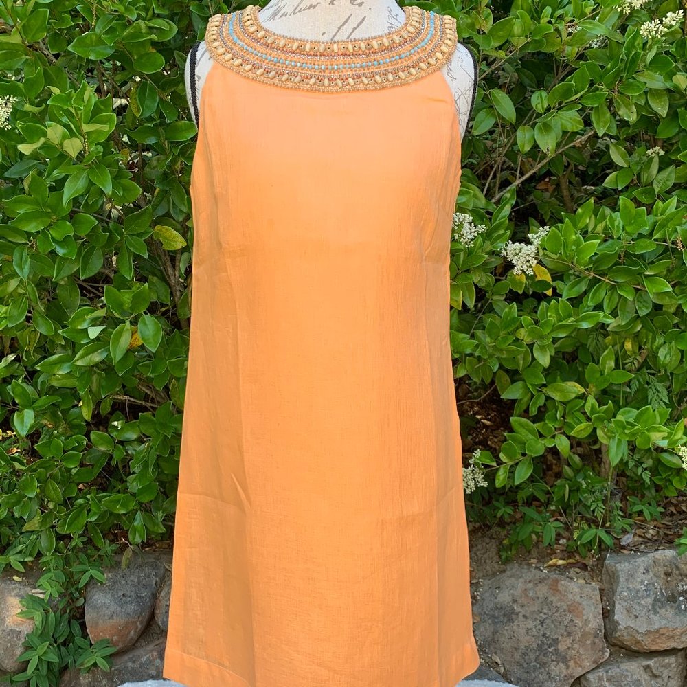 Bella Tu Beaded Linen Shift Dress L NWT